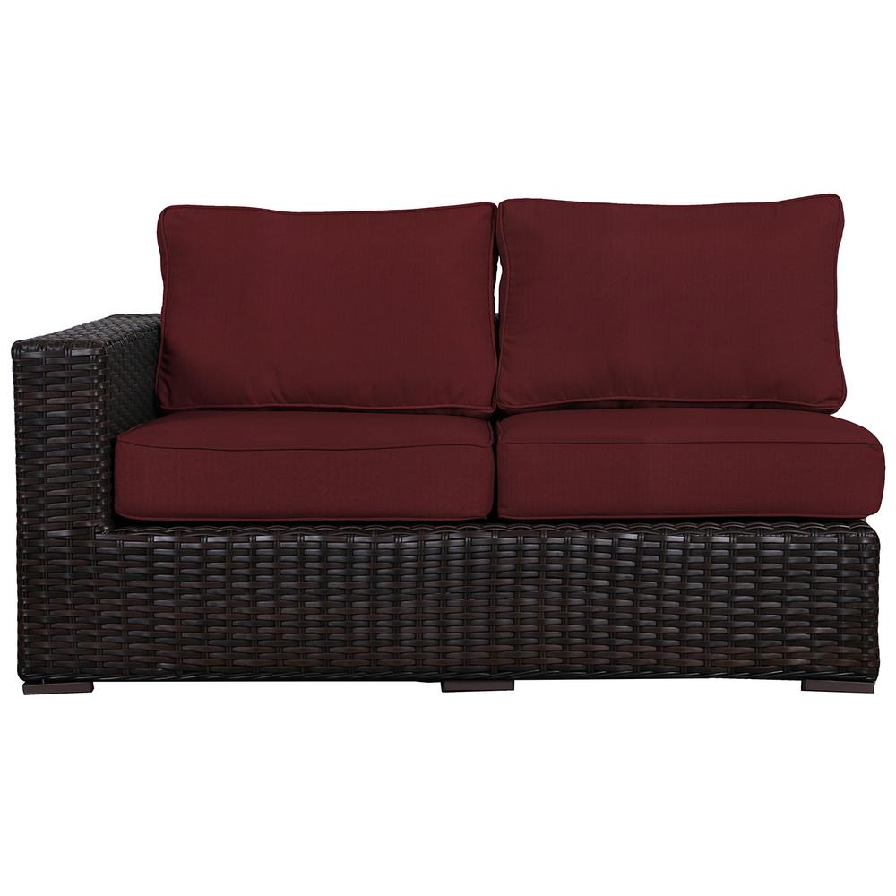 Envelor Santa Monica Patio Wicker Right Arm Outdoor Sectional Chair With Sunbrella Burgundy Cushion