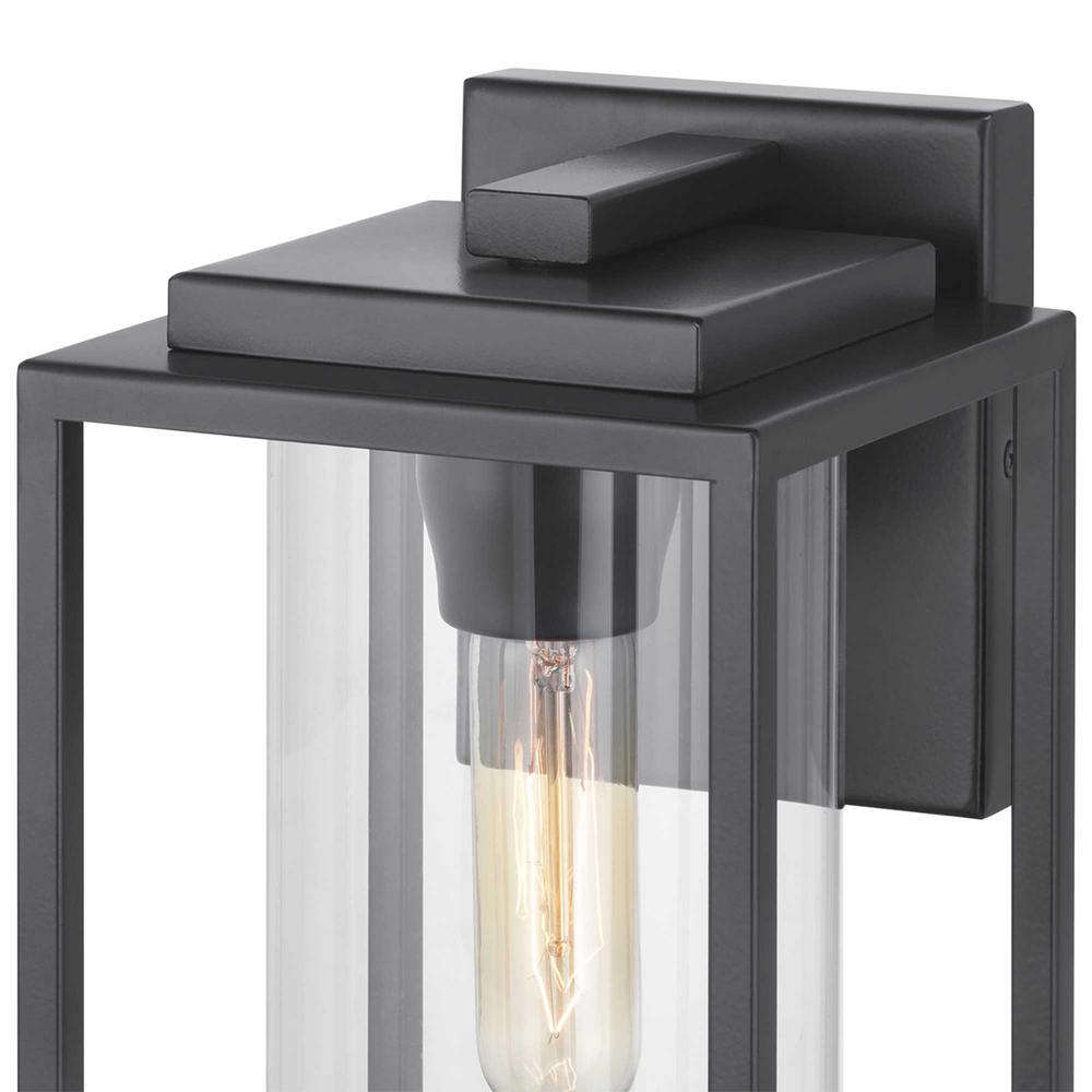 Matte Black Outdoor Wall Lantern with Clear Glass Macstreet 1-Light 12 in
