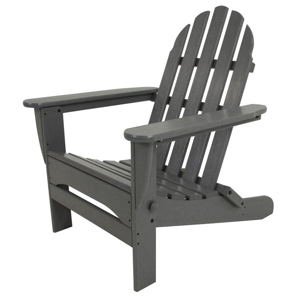 POLYWOOD Classic Slate Grey Plastic Patio Adirondack Chair-AD5030GY