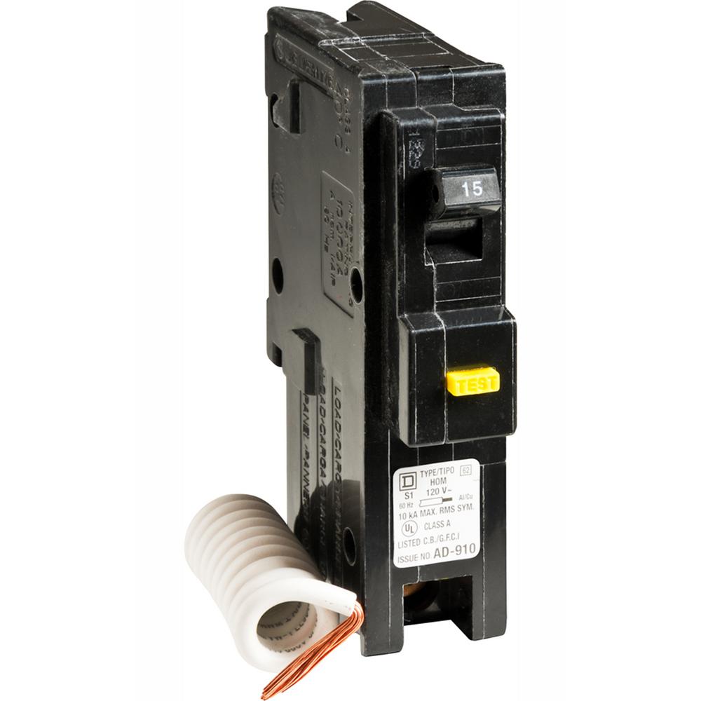 Square D Homeline 15 Amp Single Pole GFCI Circuit Breaker HOM115GFICP 