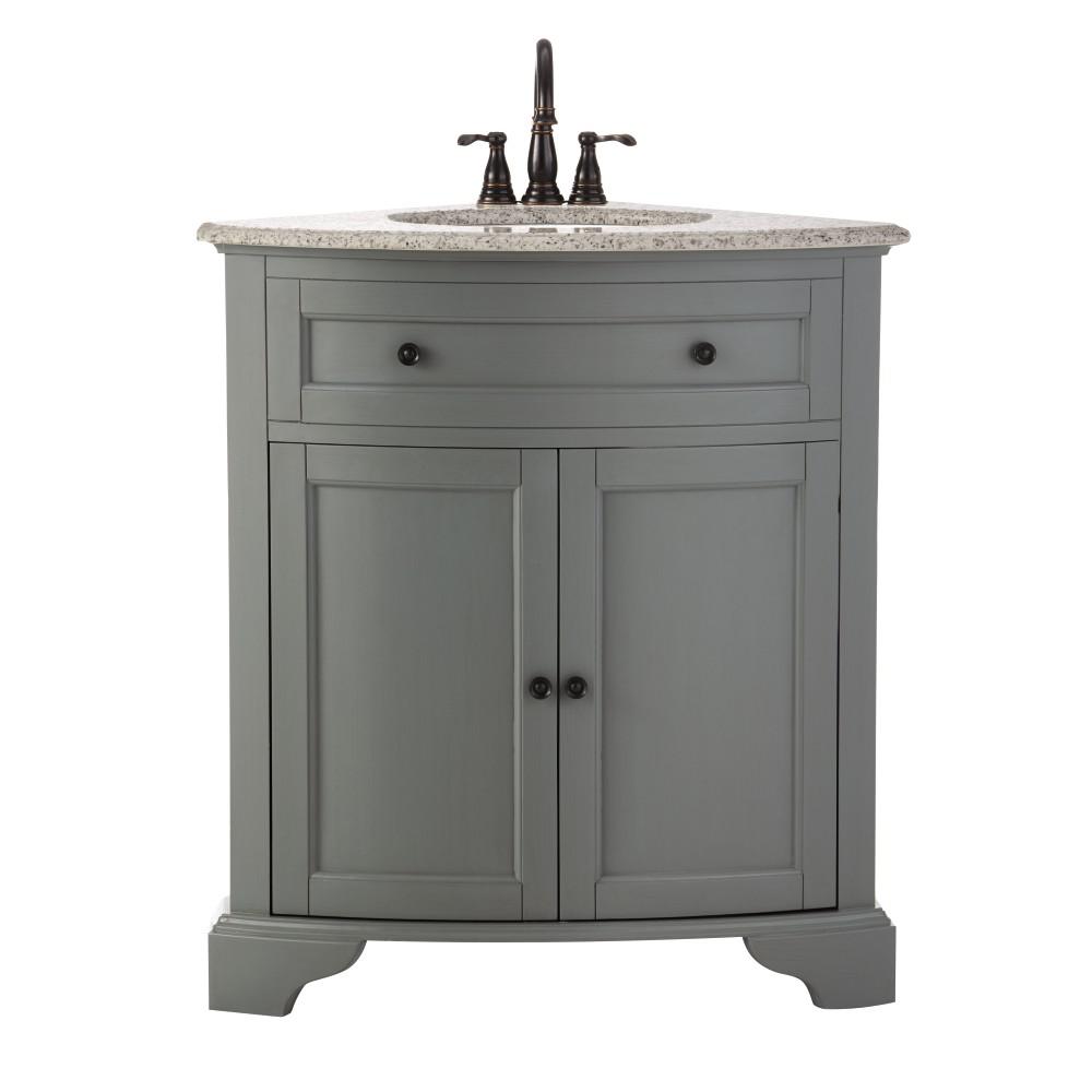 Home Decorators Collection Hamilton 31 In W X 23 In D Corner Bath Vanity In Grey With Granite Vanity Top In Grey With White Sink