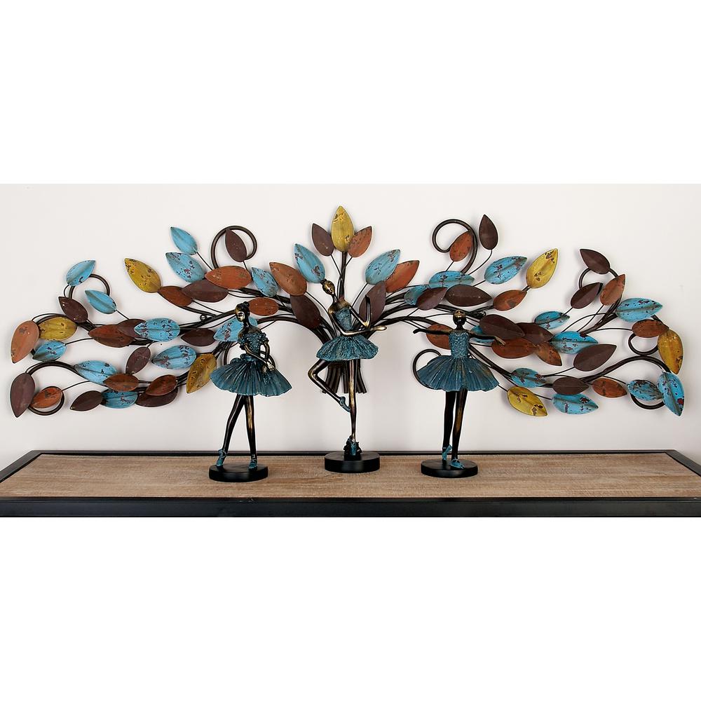 52 In X 14 New Traditional Teal And Gold Iron Gathered Leaves Wall Decor