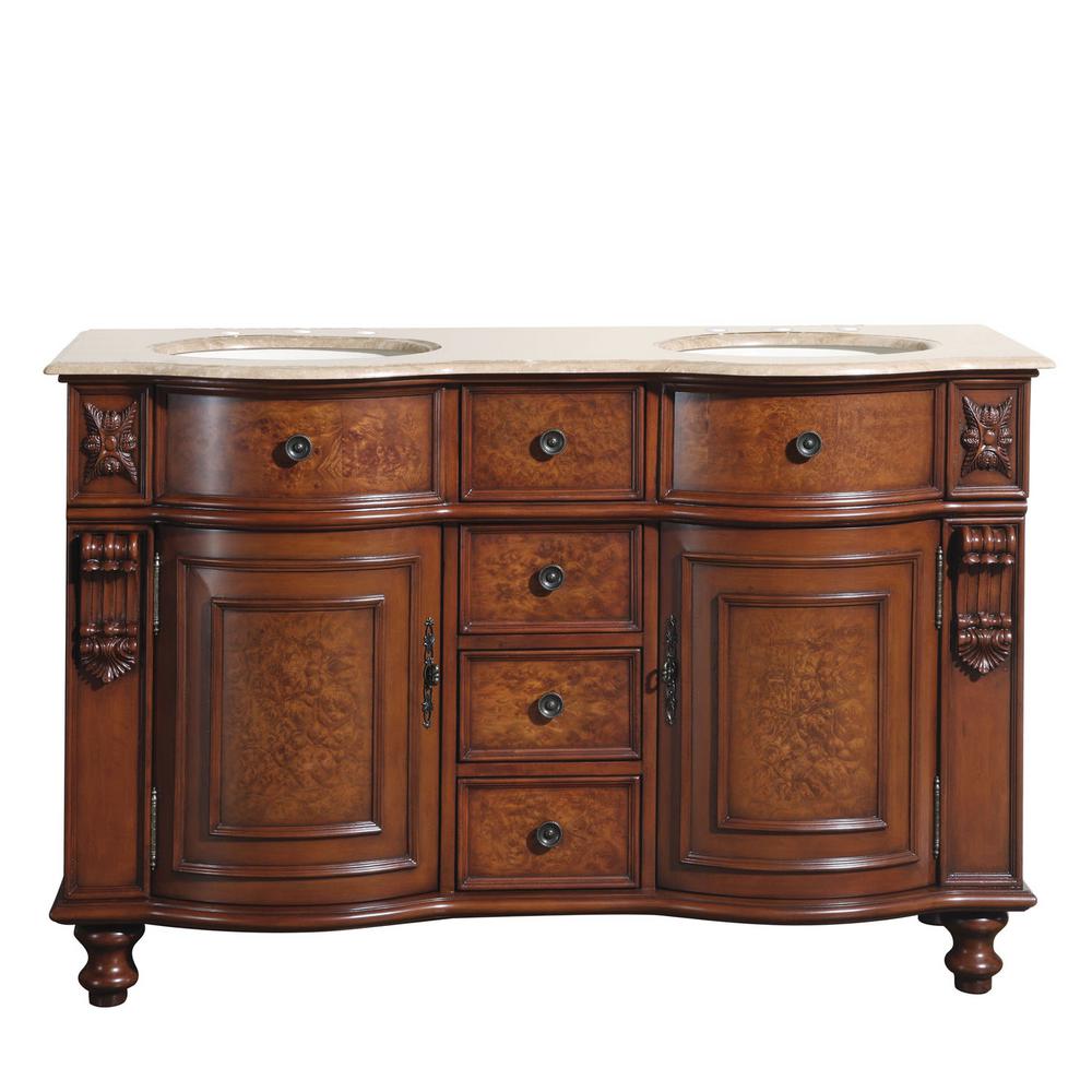 Silkroad Exclusive 55 In W X 22 D Vanity Natural Cherry With Stone Top Travertine Ivory Basin