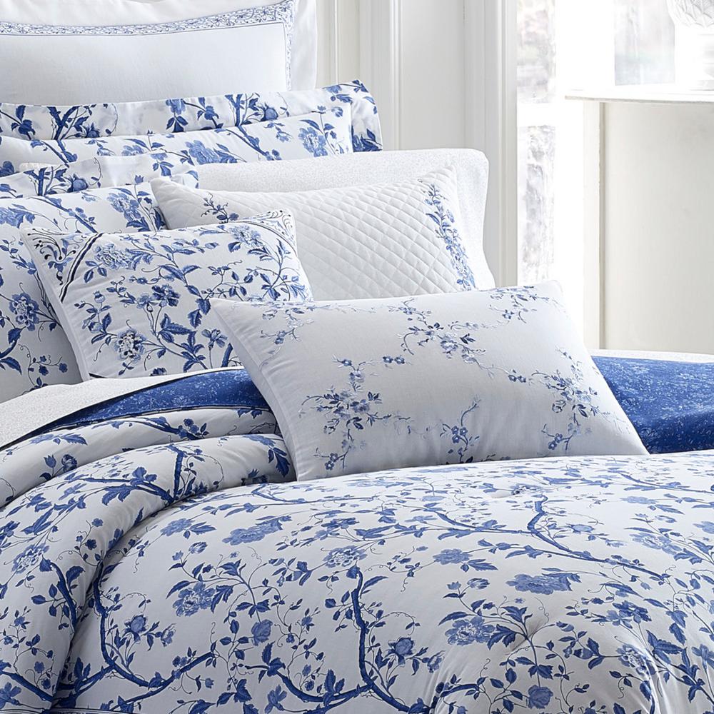 Laura Ashley Charlotte 4 Piece Blue Floral Cotton Twin Comforter Set 211389 The Home Depot