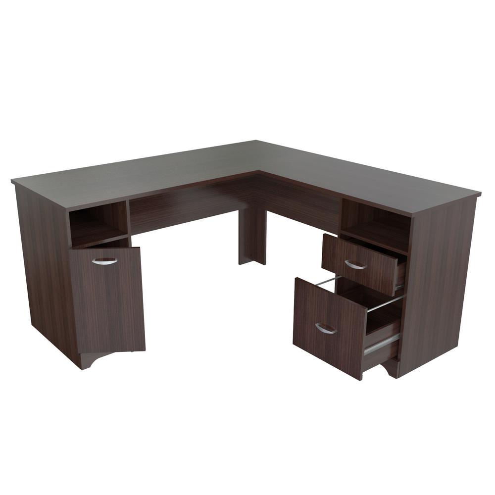 Inval 59 in. LShaped Espresso 2 Drawer Computer Desk with File Storage