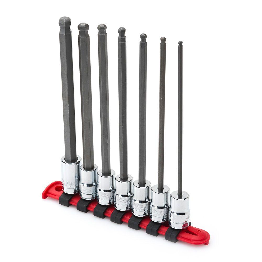 Husky 3/8 in. Drive SAE Long Ball Hex Bit Socket Set (7Piece