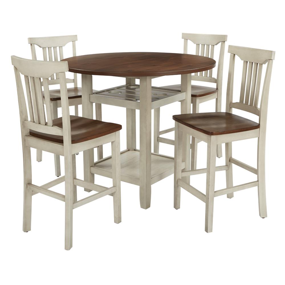 Berkley 5 Piece Set Table Chairs In Antique White With Wood Stain