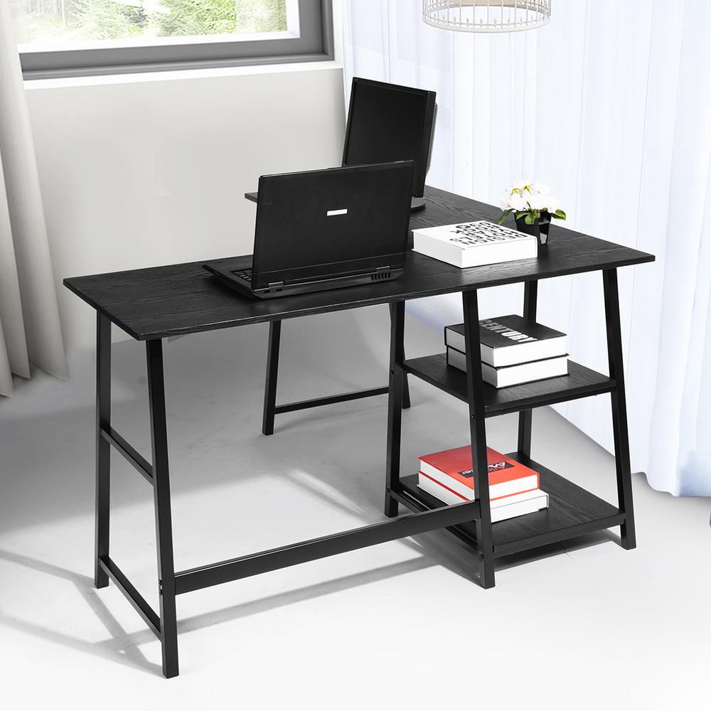 Furniturer 44 In L Shaped Black Computer Desk With Shelves Drogba