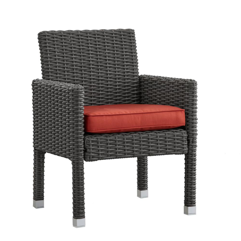 Homesullivan Camari Charcoal Arm Wicker Outdoor Dining Chair With Homesullivan Camari Charcoal Arm Wicker Outdoor Dining Chair With Red Cushion Set Of 2