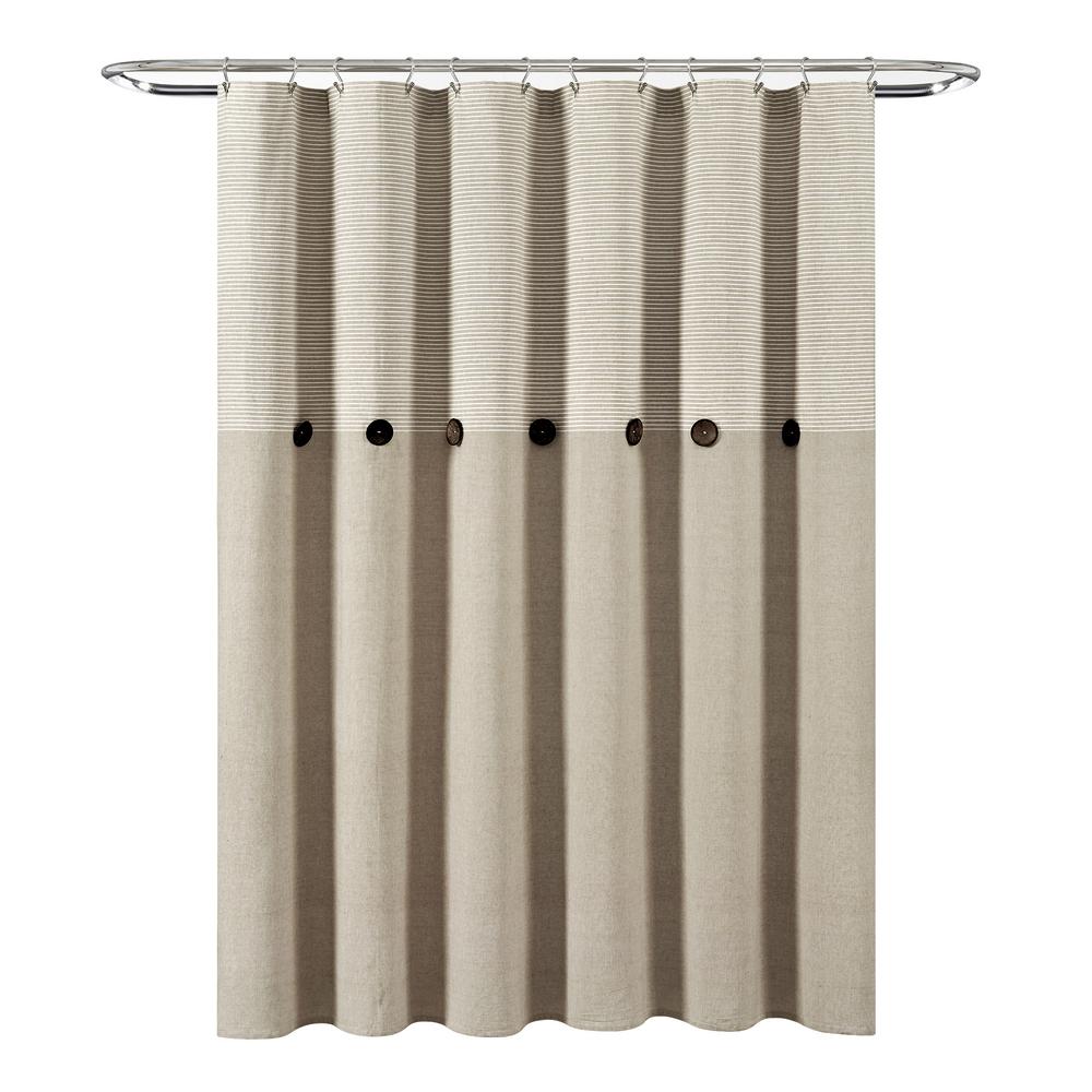Lush Decor Farmhouse Button Stripe Yarn Dyed Woven Cotton Shower Curtain Linen Single 72x72 16t005474 The Home Depot