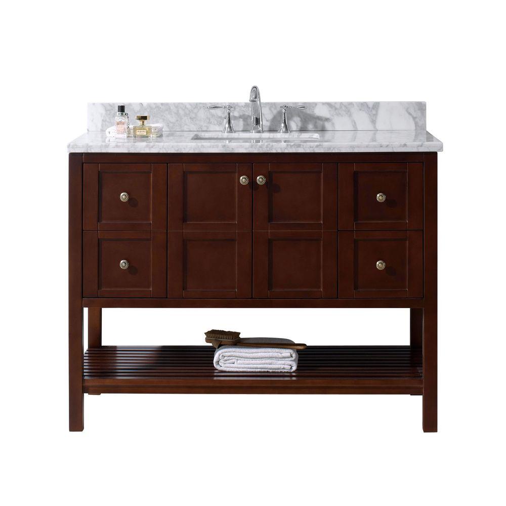 Virtu USA Winterfell 48 in. W x 22 in. D Vanity in Cherry with Marble