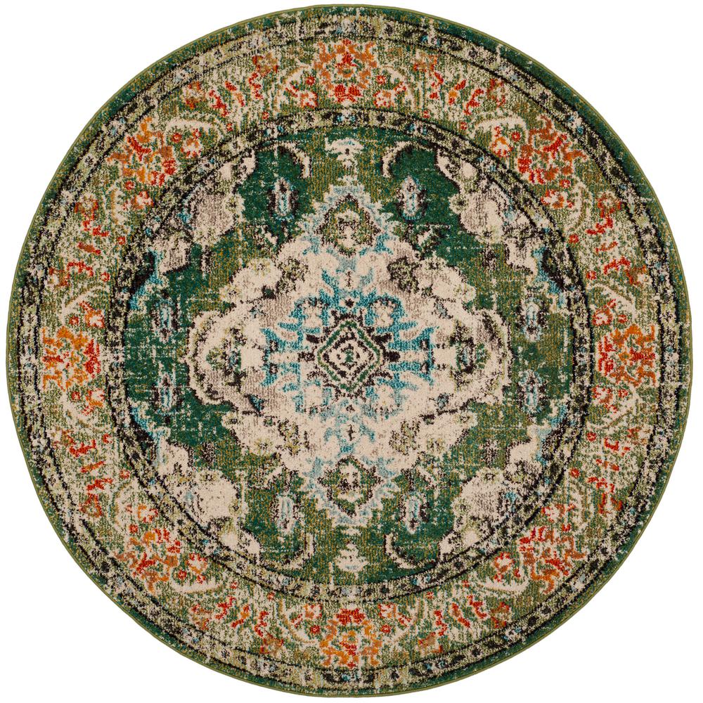 Safavieh Monaco Forest Green Light Blue 3 Ft X 3 Ft Round Area Rug Mnc243f 3r The Home Depot