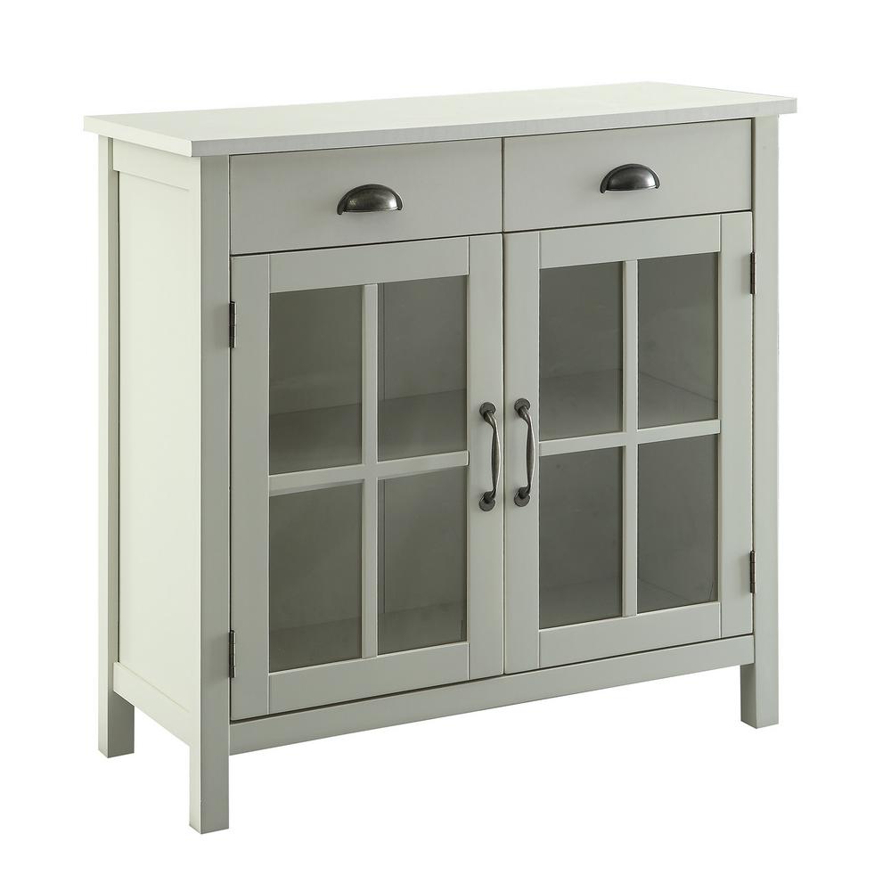 Usl Olivia White Accent Cabinet 2 Glass Doors And 2 Drawers
