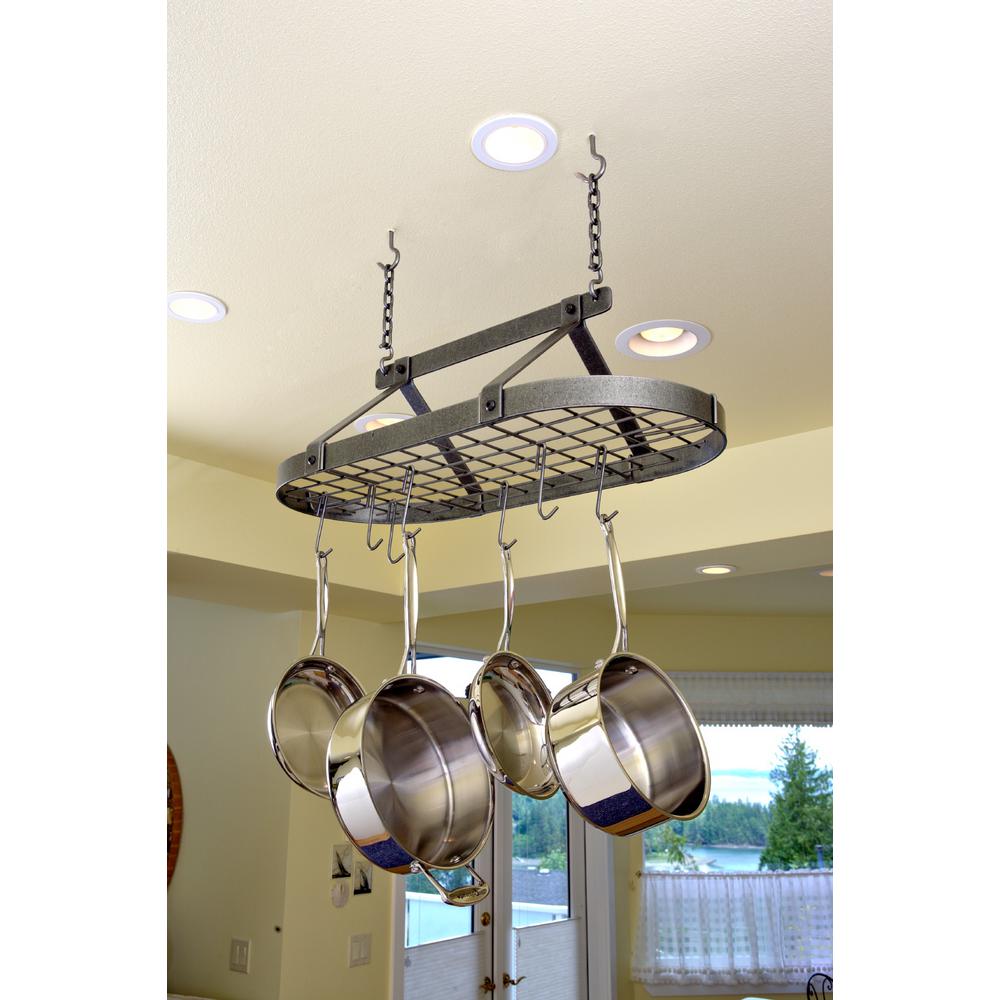 Enclume Handcrafted Classic Oval Ceiling Pot Rack With 12 Hooks Enclume Handcrafted Classic Oval Ceiling Pot Rack With 12 Hooks Hammered Steel