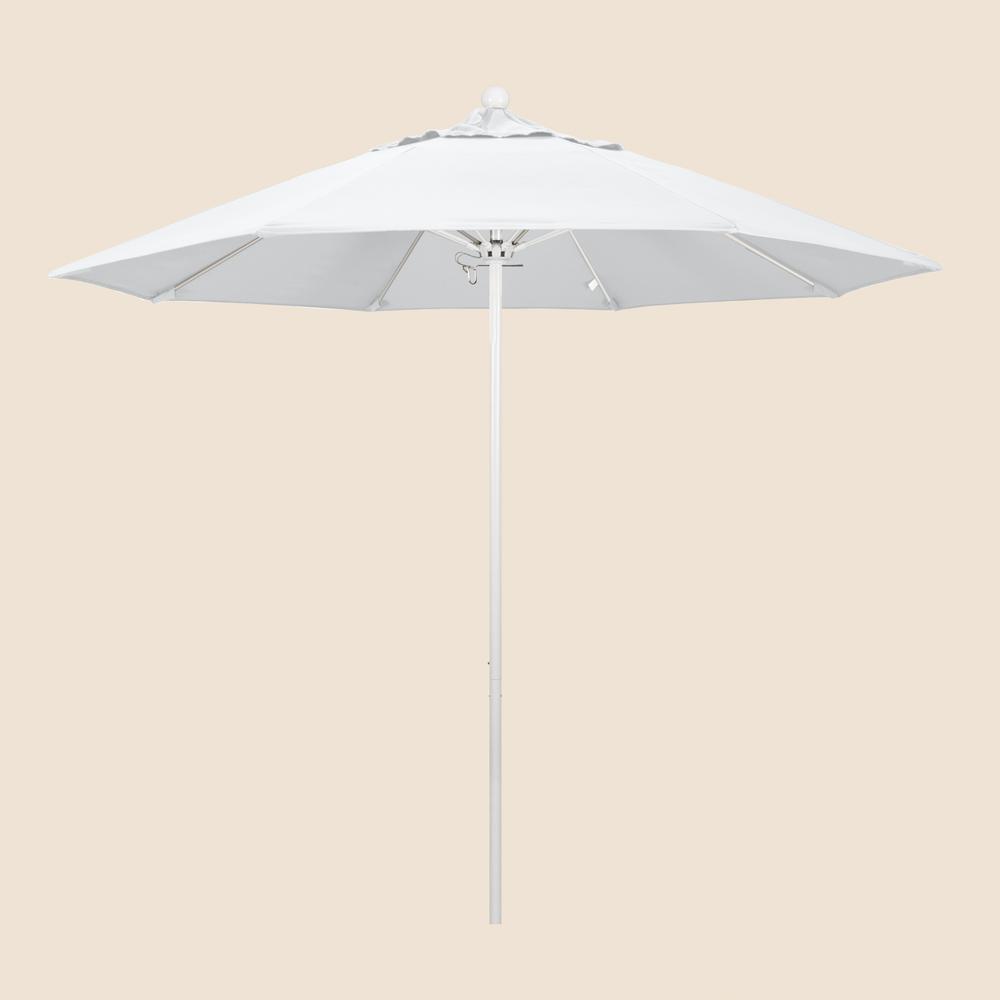 California Umbrella 9 Ft Fiberglass Market Pulley Open M White Patio Umbrella In White Olefin Alto908170 F04 The Home Depot