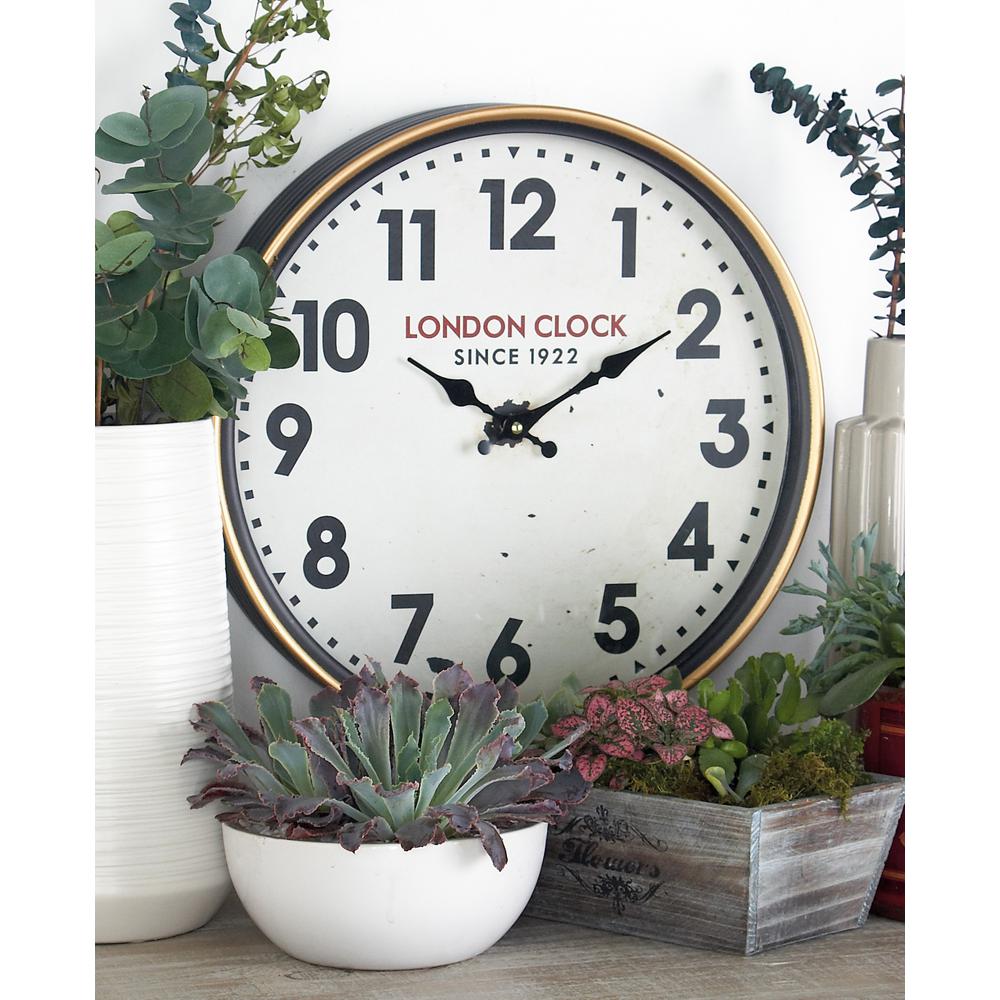 Decmode 16 Inch Contemporary Iron London-Inspired Round Wall Clock, Distressed