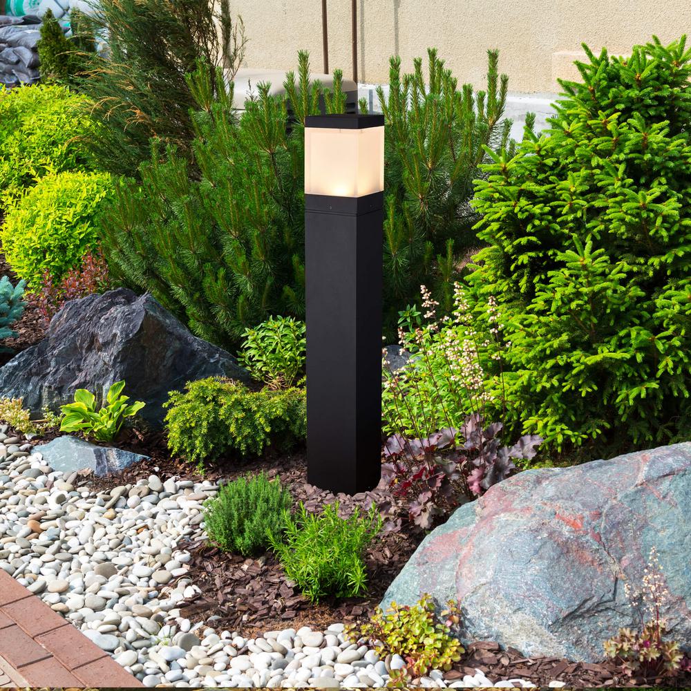 Bollard Lights Landscape Lighting The Home Depot 10 Watt Black Outdoor Integrated Led Bollard Landscape Path Light