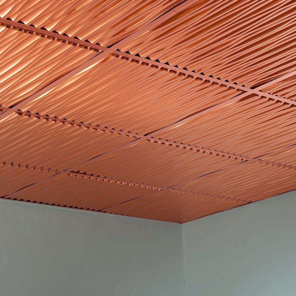 Fasade Dunes 2 Ft X 2 Ft Vinyl Lay In Ceiling Tile In Polished Copper