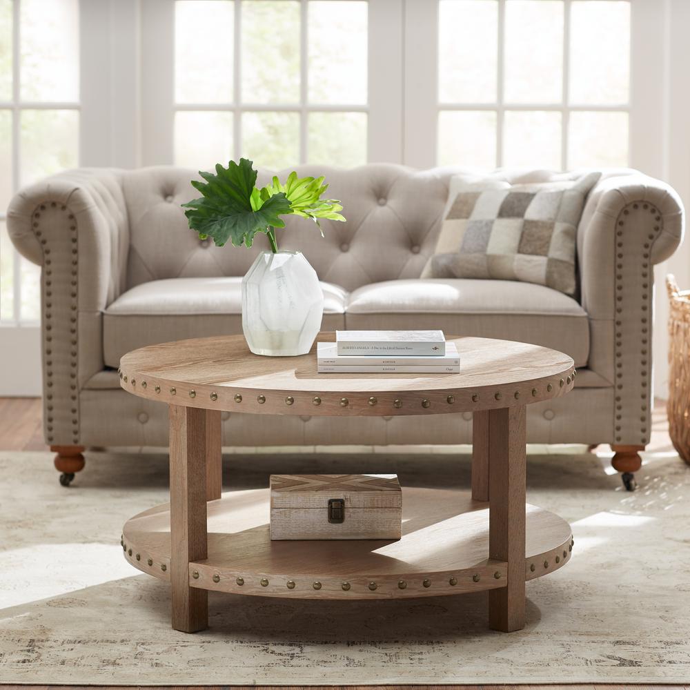 Home Decorators Collection Nailhead Light Washed Oak Coffee Table
