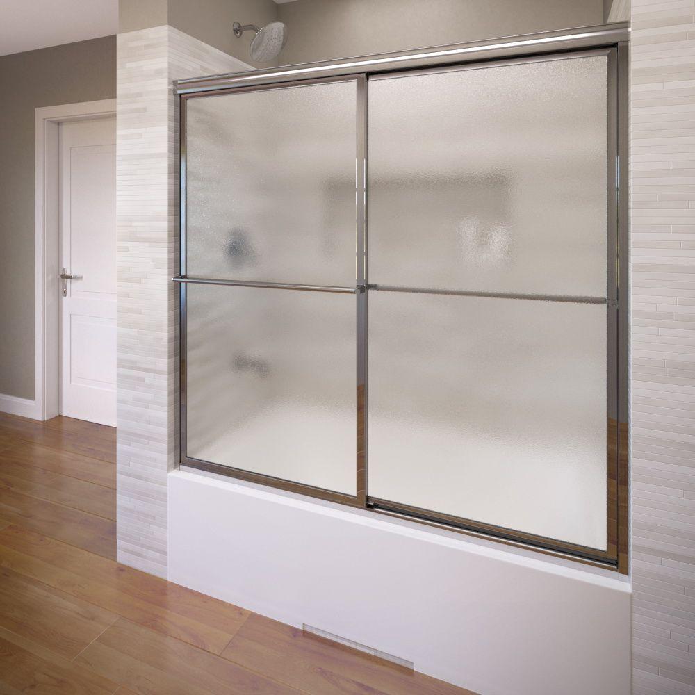 Basco Deluxe 59 In X 58 1 2 In Obscure Framed Sliding Tub Door
