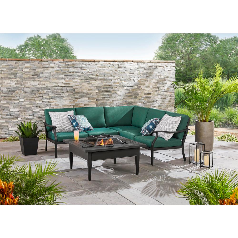 Hampton Bay Riley 3 Piece Black Steel Outdoor Patio Sectional Sofa With Standard Charleston Blue Green Cushions Hd20300 The Home Depot