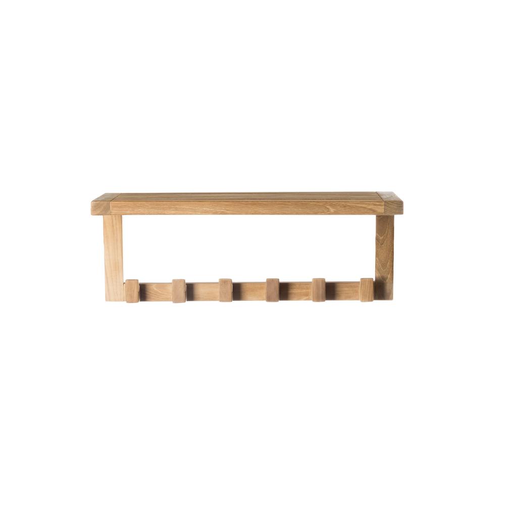 Teak Bathroom Shelves Cabinets Storage The Home Depot Wall Shelf In Natural Teak With 6 Hooks