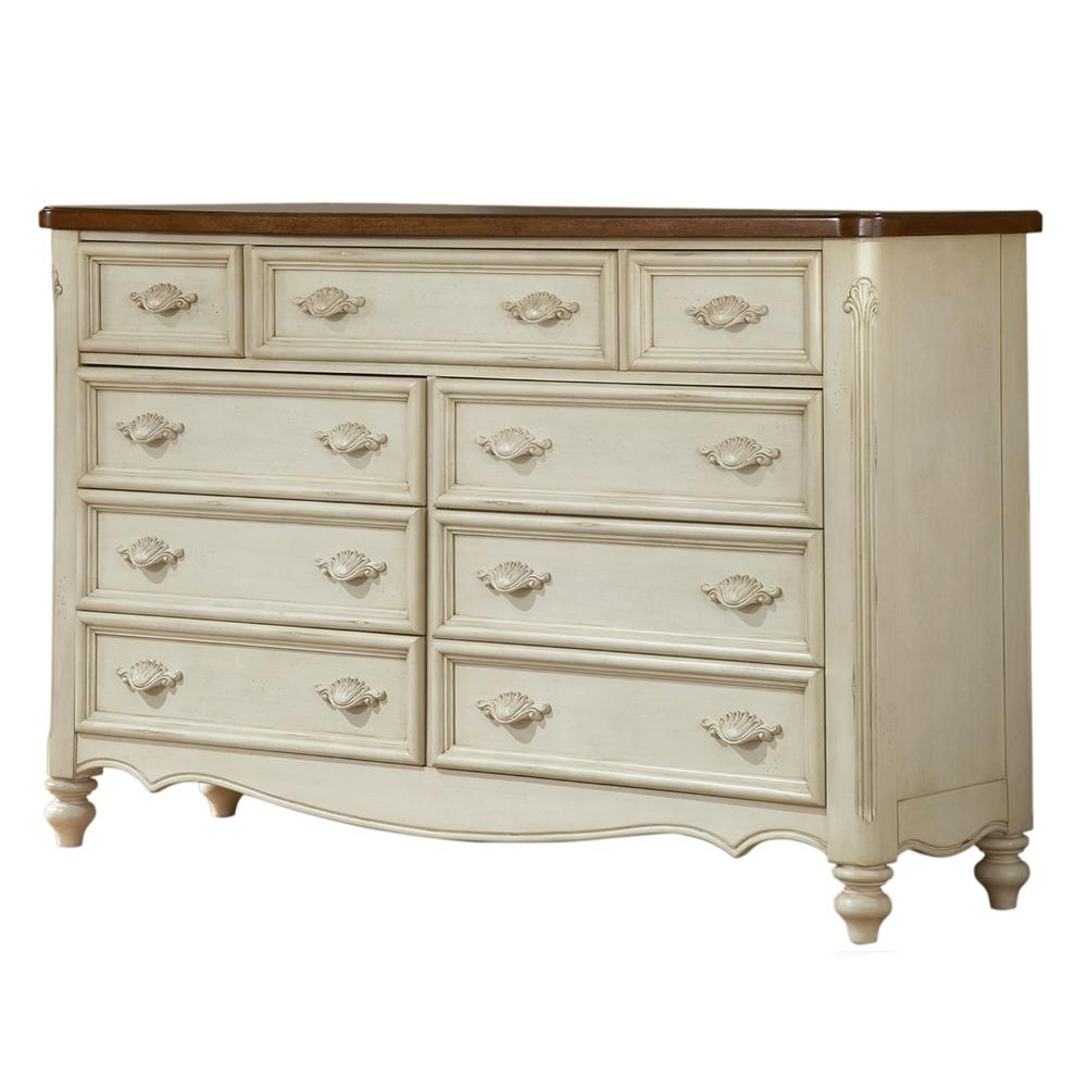 American Woodcrafters Heirloom 10 Drawer Antique White Dresser