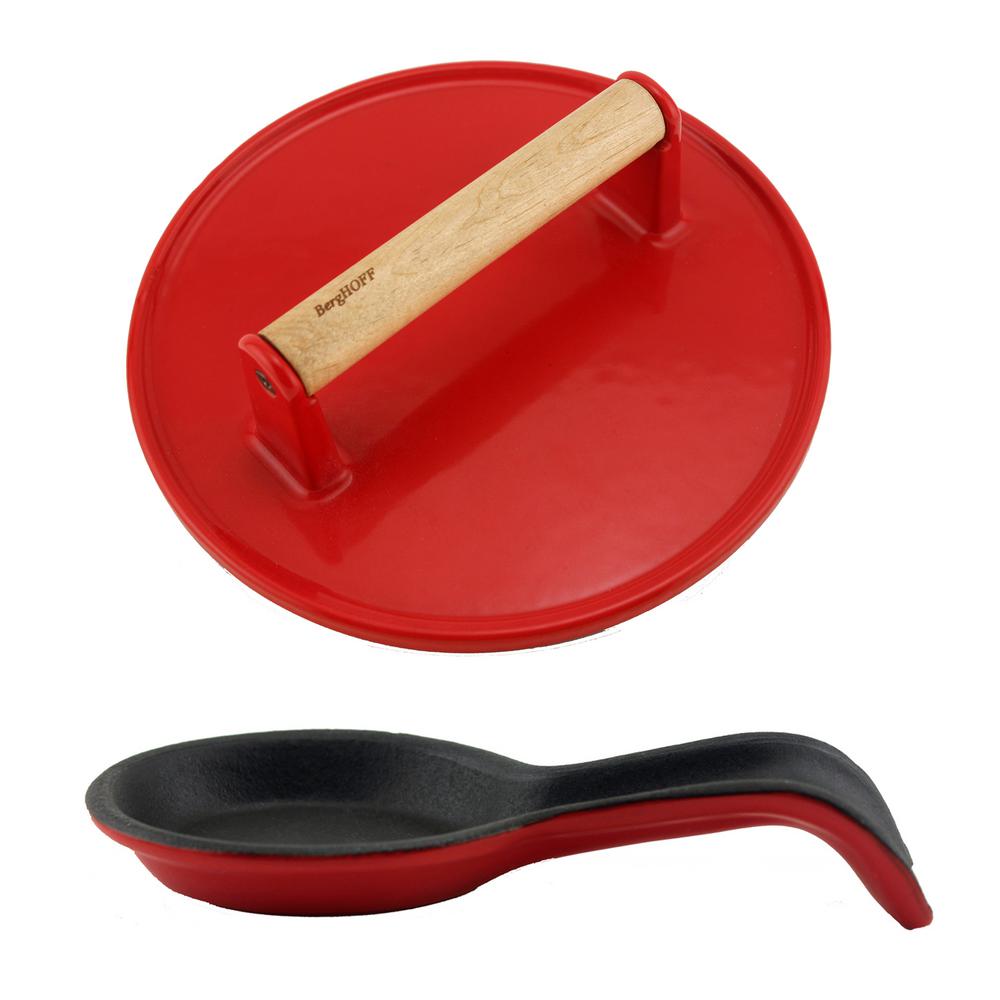 BergHOFF Cast Iron Spoon Rest and Steak Press, Red