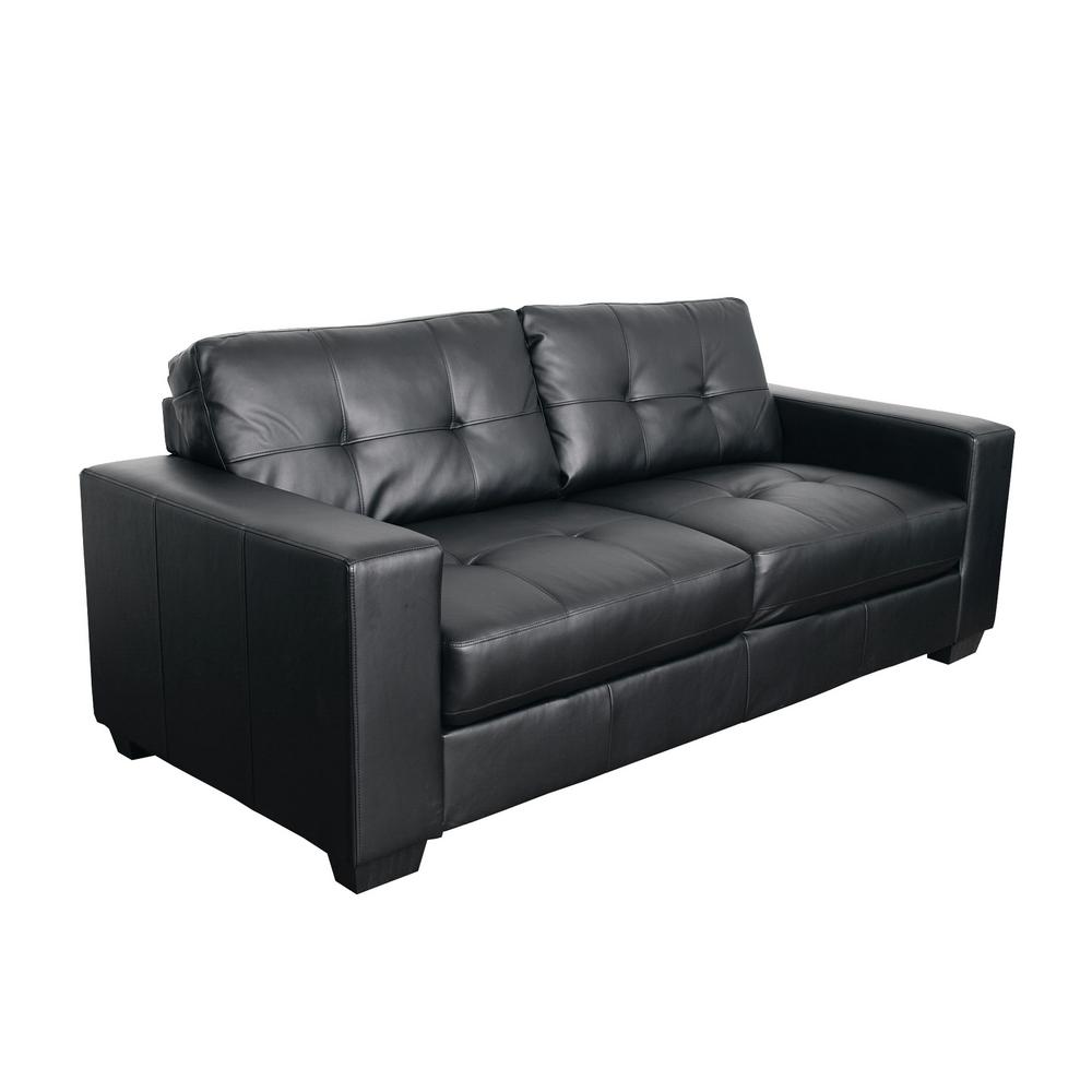 Corliving Club 2 Piece Tufted Black Bonded Leather Sofa Set