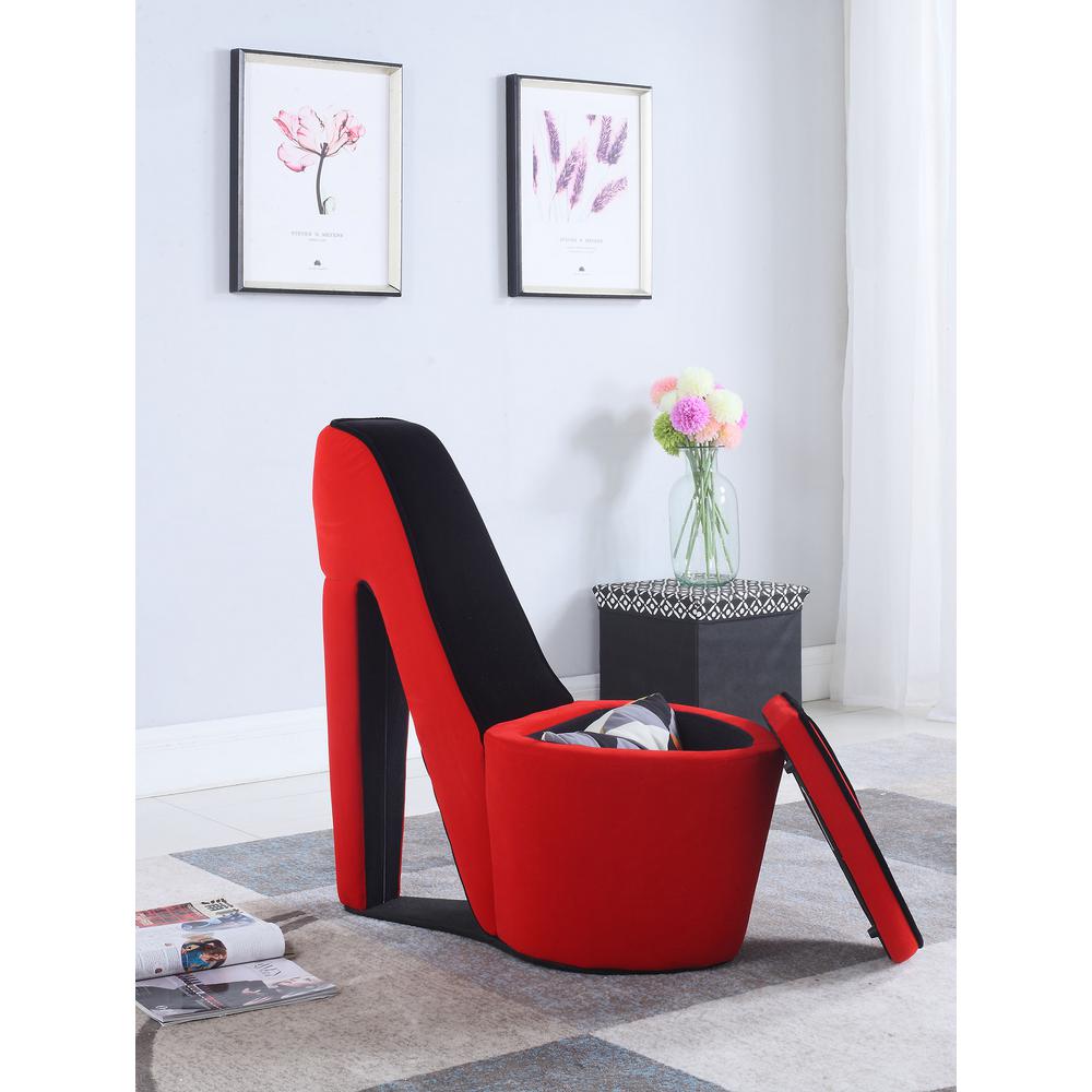 Ore International Red Black Storage Slipper Chair Hb4357r The