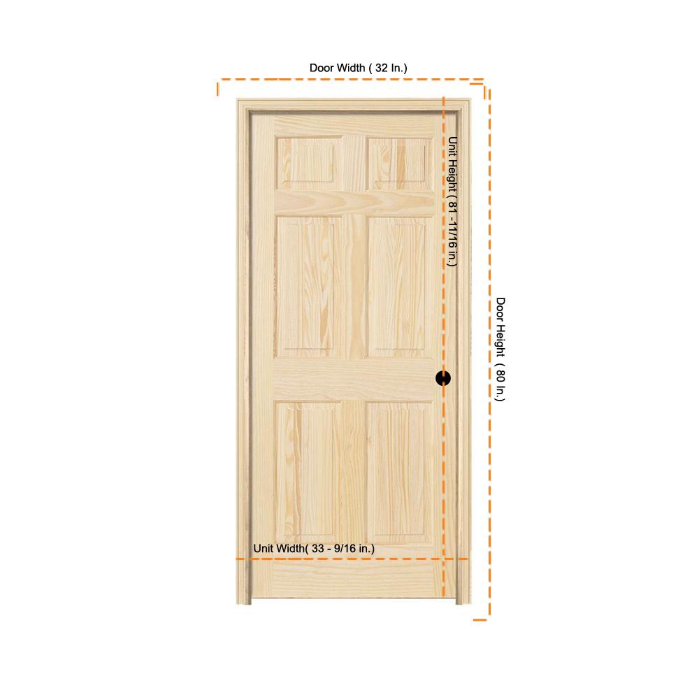 Jeld Wen 32 In X 80 In Pine Unfinished Left Hand 6 Panel Solid