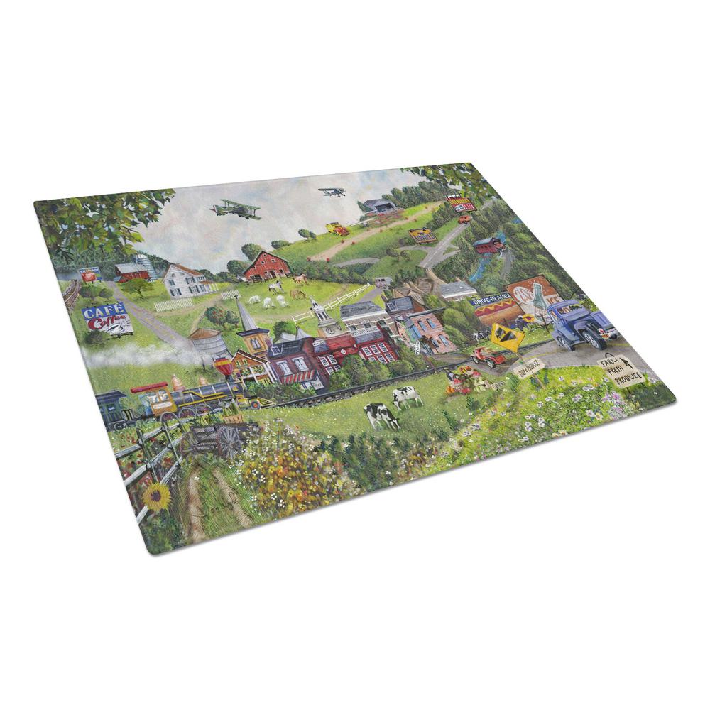 Carolines Treasures Summer in Small Town USA Tempered Glass Large Cutting Board, Multi-Color - PTW2012LCB - Cooking Large Tempered Glass Cutting Board is heat resista sku PTW2012LCB