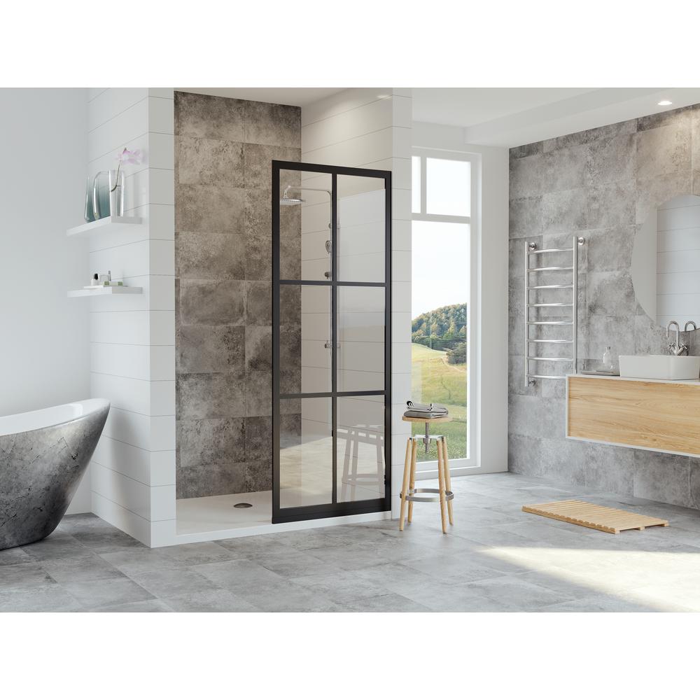 Coastal Shower Doors Gridscape Series 32 In X 70 Factory Window Framed Fixed Screen Black And Clear Glass Without Handle