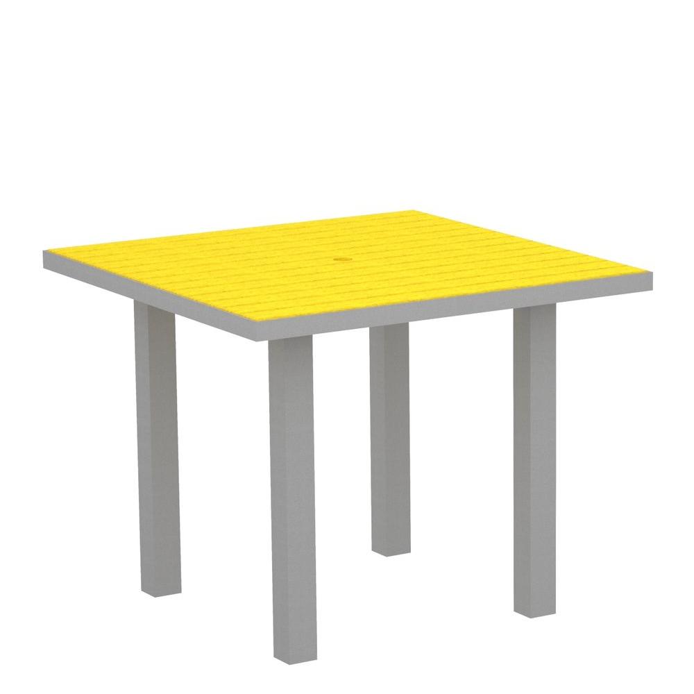 Polywood Euro Textured 36 In Silver Square Patio Dining Table With Silver Square Patio Dining Table With Lemon Top