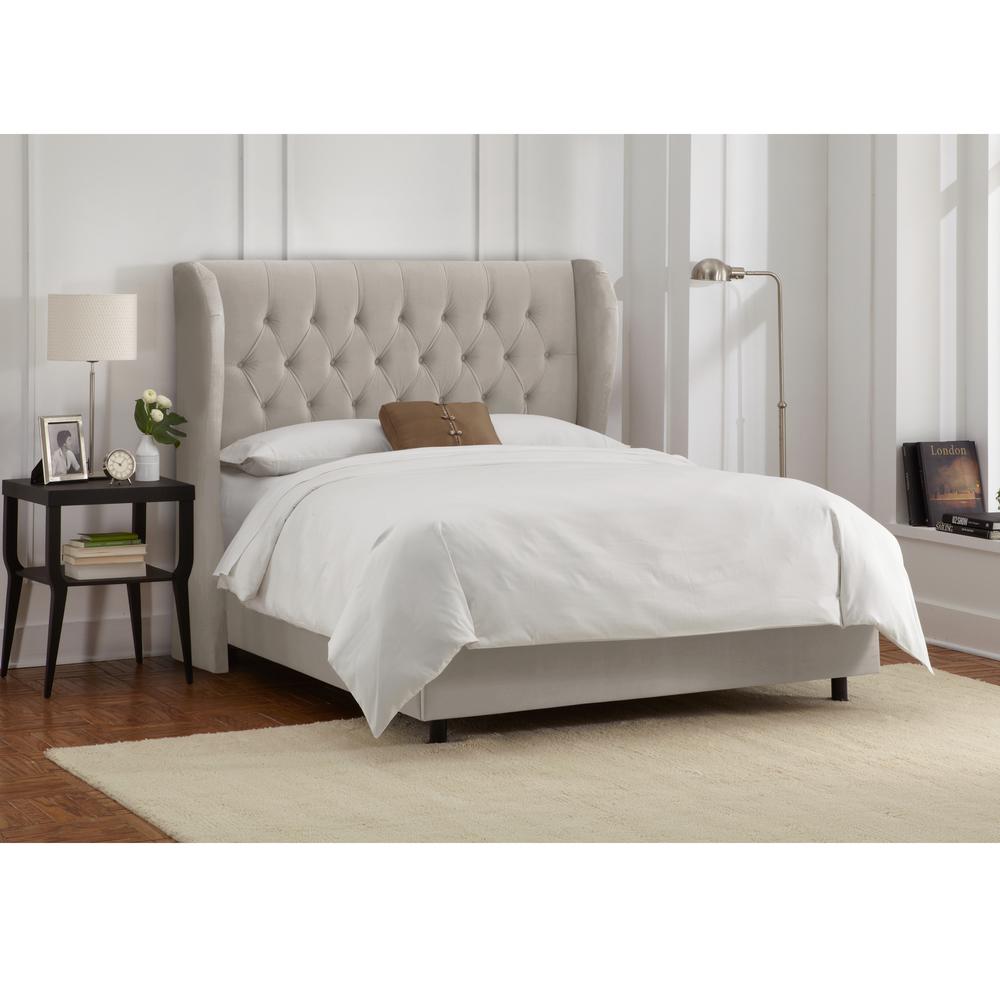 Velvet Light Grey Queen Tufted Wingback Bed-412BEDVLVLGHGR - The Home Depot