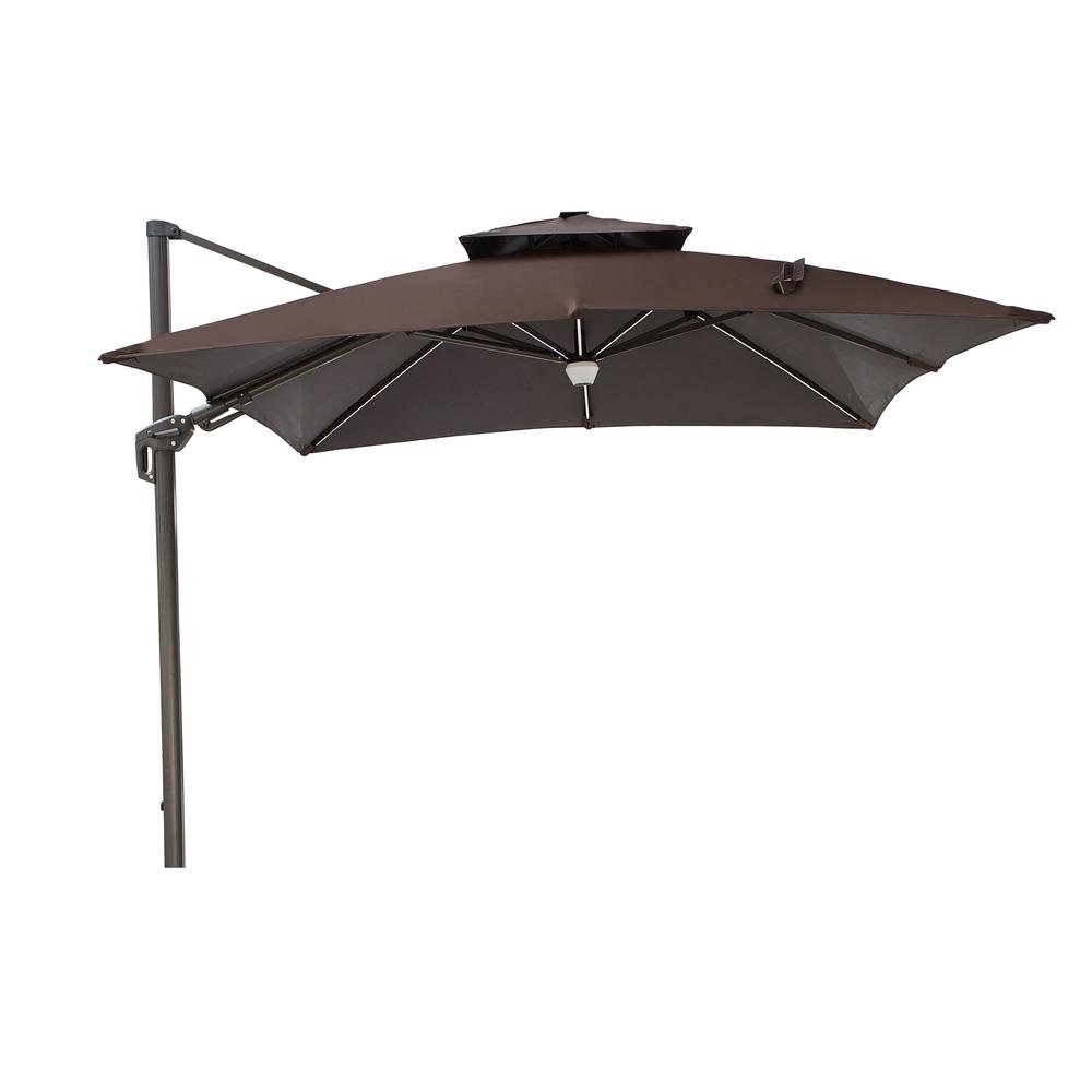 Patio Festival 11 Ft Steel Cantilever Solar Powered Light Up Tilt Patio Umbrella In Brown With Base Pf20969 980 The Home Depot