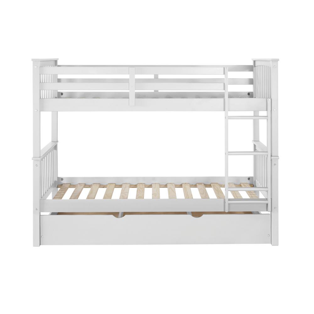 Walker Edison Furniture Company Solid Wood White Twin Bunk Bed with Trundle Bed HDWTOTMSWHTR