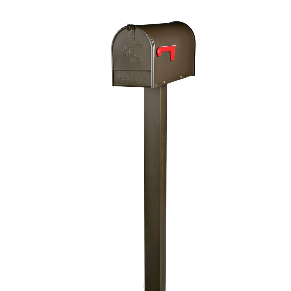 Gibraltar Mailboxes Everett Elite Steel Mailbox and Aluminum TopMount Post Combo in Bronze