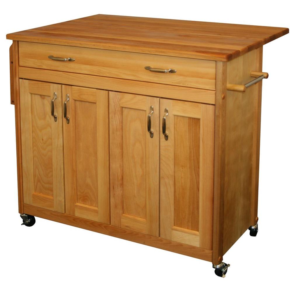 Kitchen Carts Islands Utility Tables The Home Depot Natural Kitchen Cart With Drop Leaf