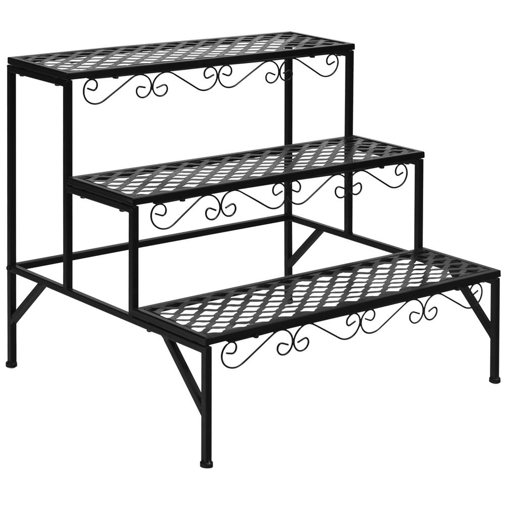 Costway 24 in. Tall Indoor/Outdoor Black Steel Metal Plant Stand (3 ...