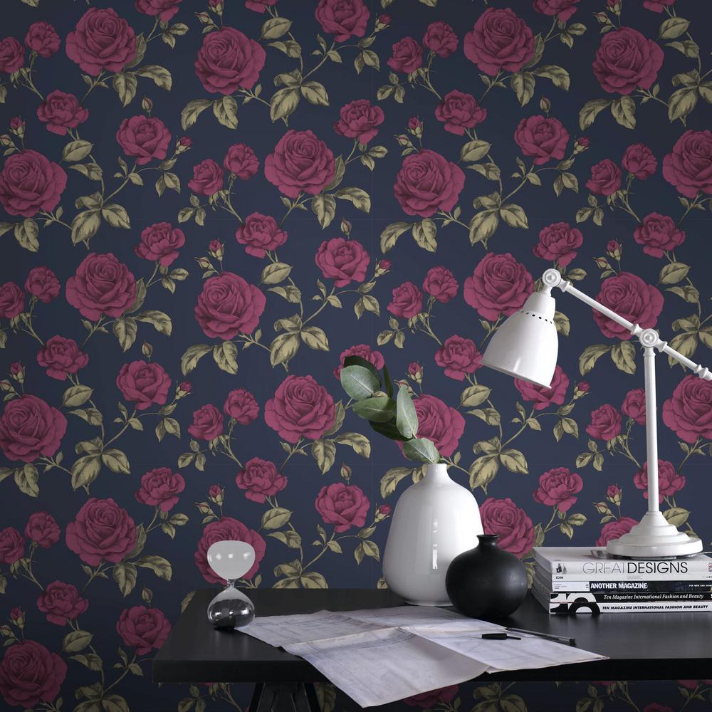 Graham Brown Countess Navy Blue Pink And Green Removable Graham Brown Countess Navy Blue Pink And Green Removable Wallpaper Sample