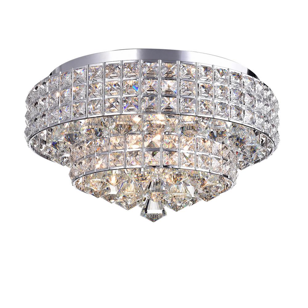 6 Light Crystal Flushmount Ceiling Lamp Square Kite Cut Crystals 6 Light Crystal Flushmount Ceiling Lamp Square Kite Cut Crystals Chrome Finish