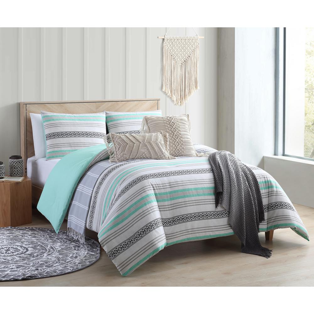 Sand Cloud Baja Striped Black And Aqua Full Queen Comforter Set