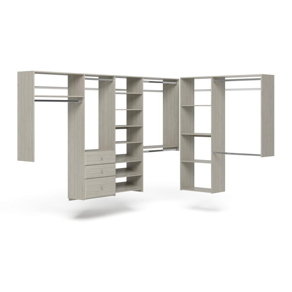 Closet Evolution 96 in. W - 120 in. W Rustic Grey L-Shaped Wood Closet System