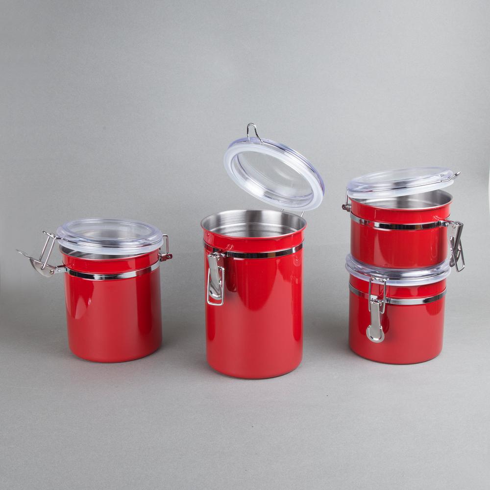 Creative Home Set Of 4 Pieces Red Stainless Steel Canister Storage