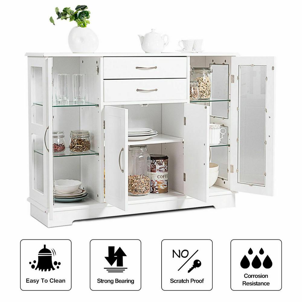 Costway Buffet Storage Cabinet Console Cupboard With Glass