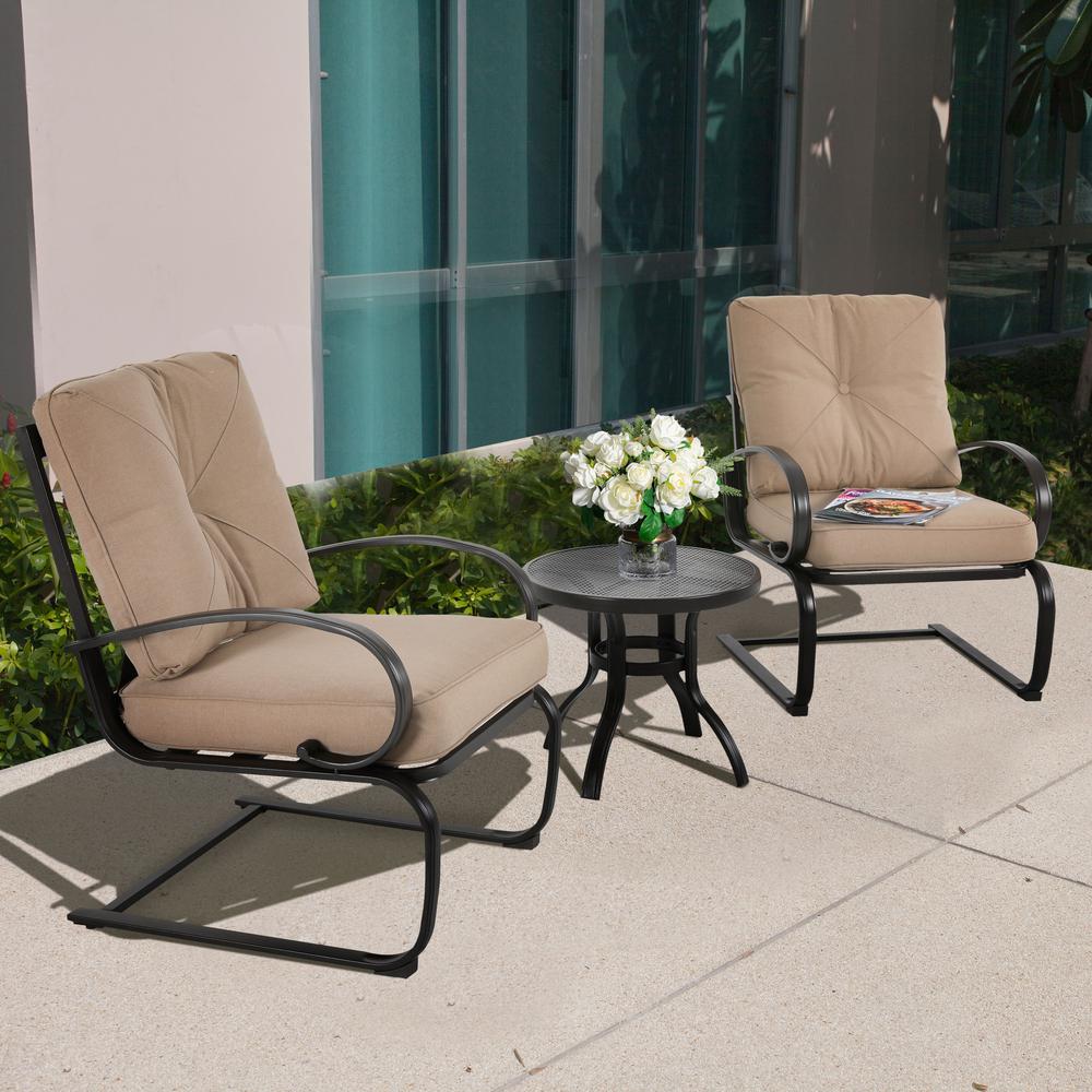 Nuu Garden 3 Piece Metal Patio Conversation Set With Beige Cushion Sis001 01 Be The Home Depot