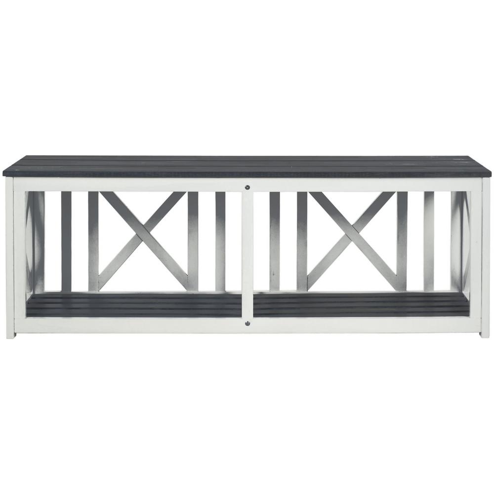 Safavieh Branco White Patio Bench With Ash Gray Seat Fox6706a