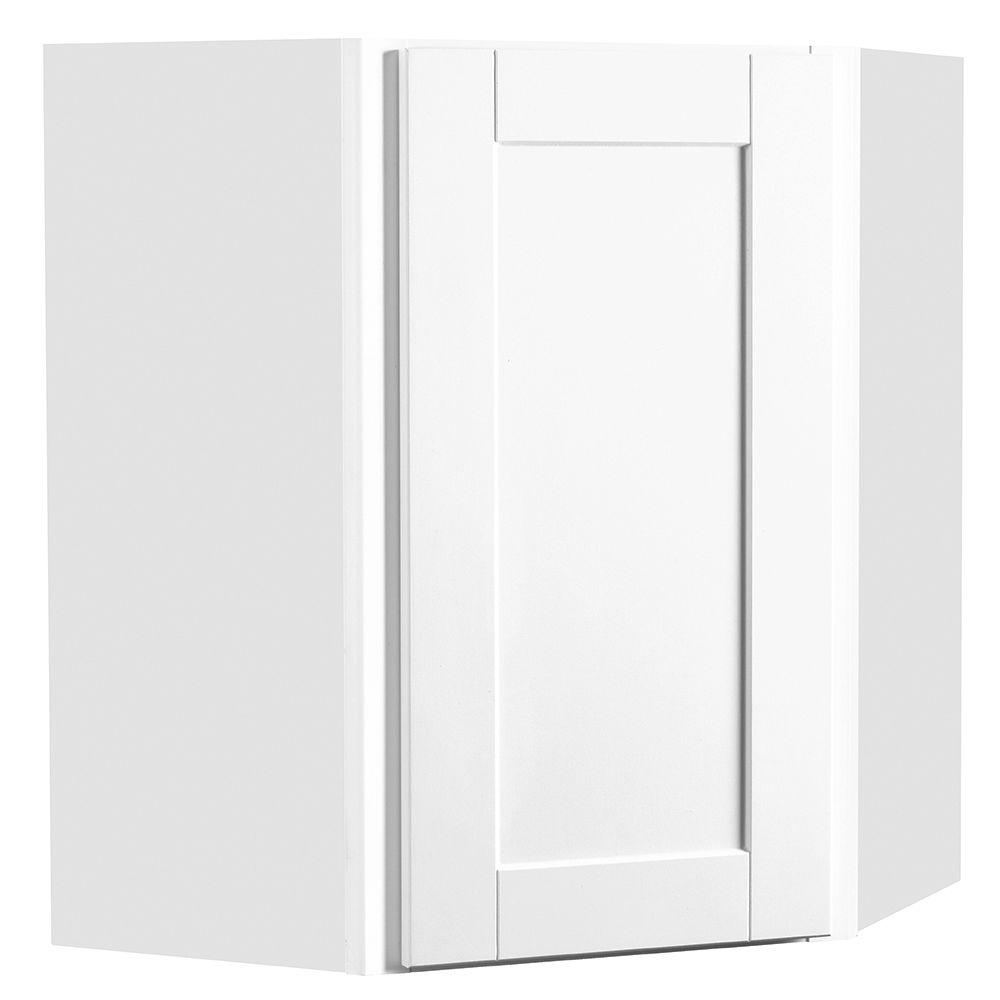 Hampton Bay Shaker Assembled 24x30x12 In Diagonal Corner Wall Kitchen Cabinet In Satin White Kwd2430 Ssw Bath The Furniture Quality Finish On The Hampton Bay Ba