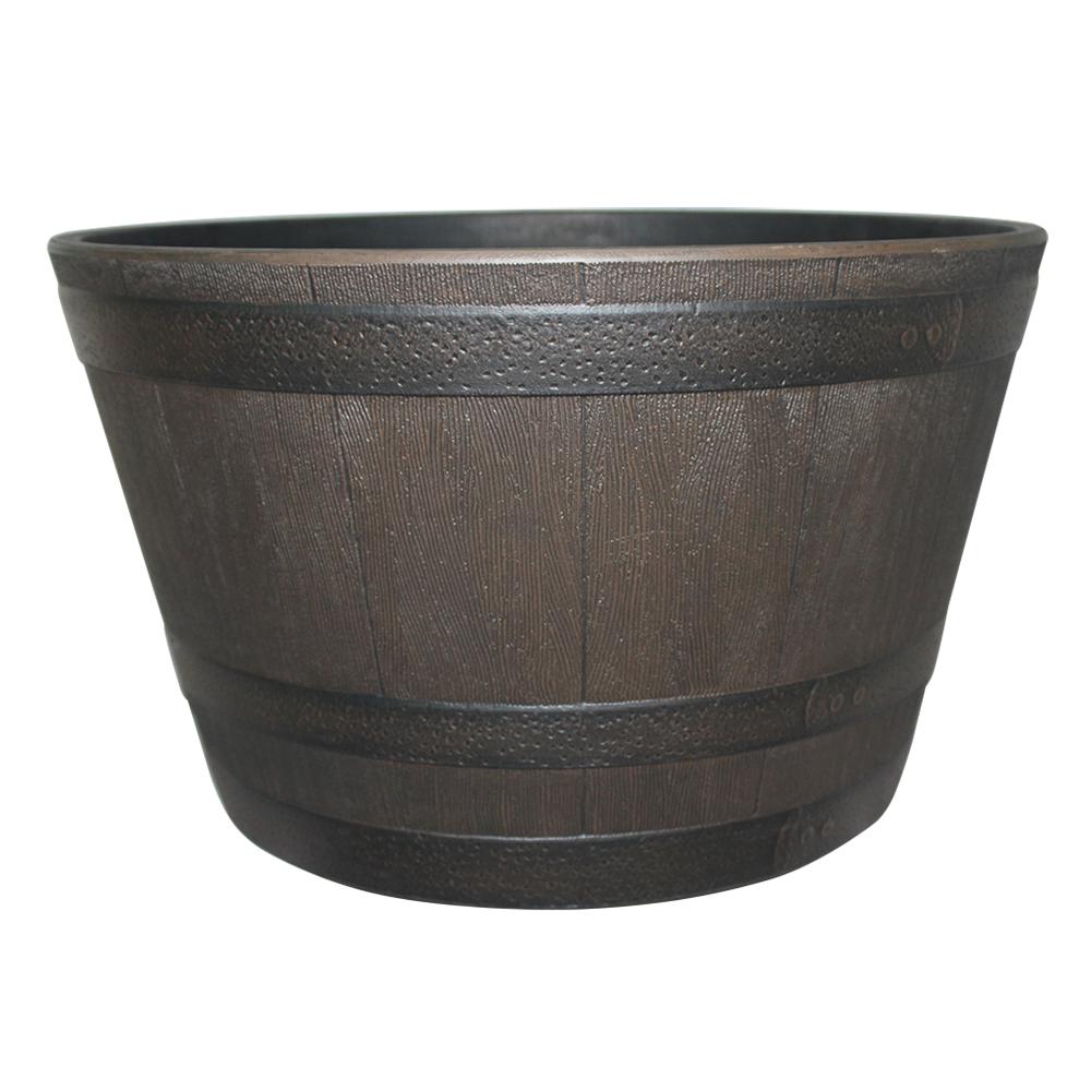 25 In Dia Rustic Oak Resin Whiskey Barrel Planter Hdr 047544 The Dia Rustic Oak Resin Whiskey Barrel Planter